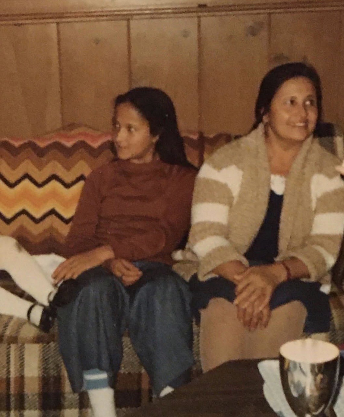 At home, with my mother